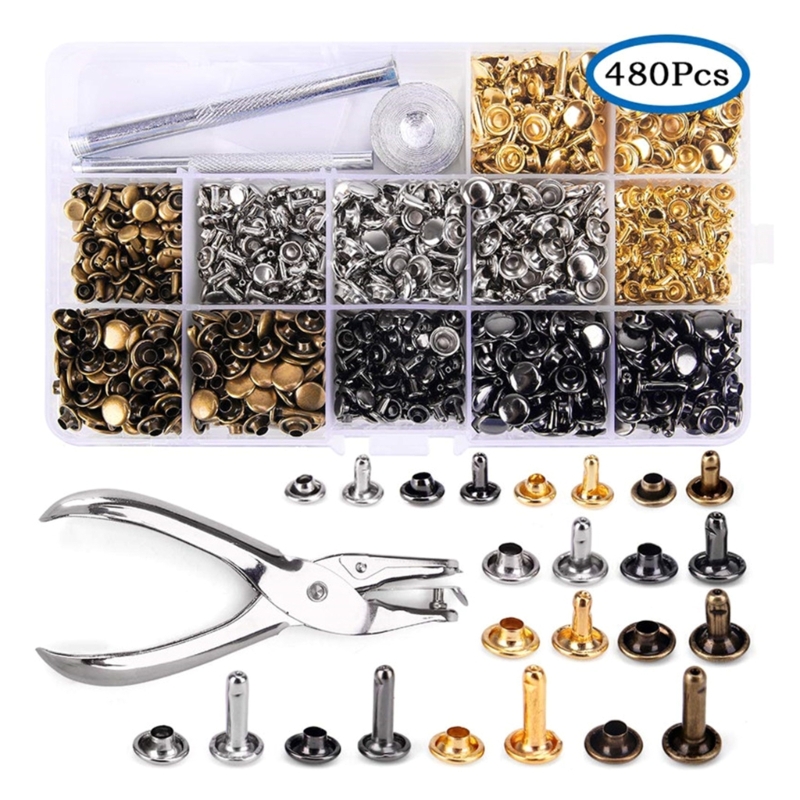 Rivet Setter Tool - 180Sets Leather Rivets 6mm/8mm/12.0mm 4 Color