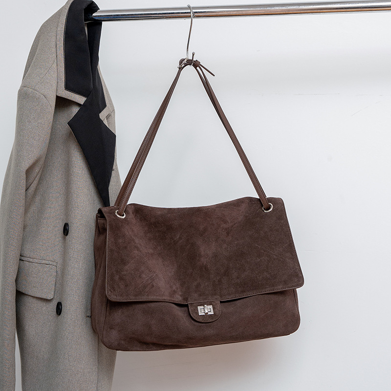 Leather Work Handbags - Genuine Suede Leather Underarm Shoulder Bag