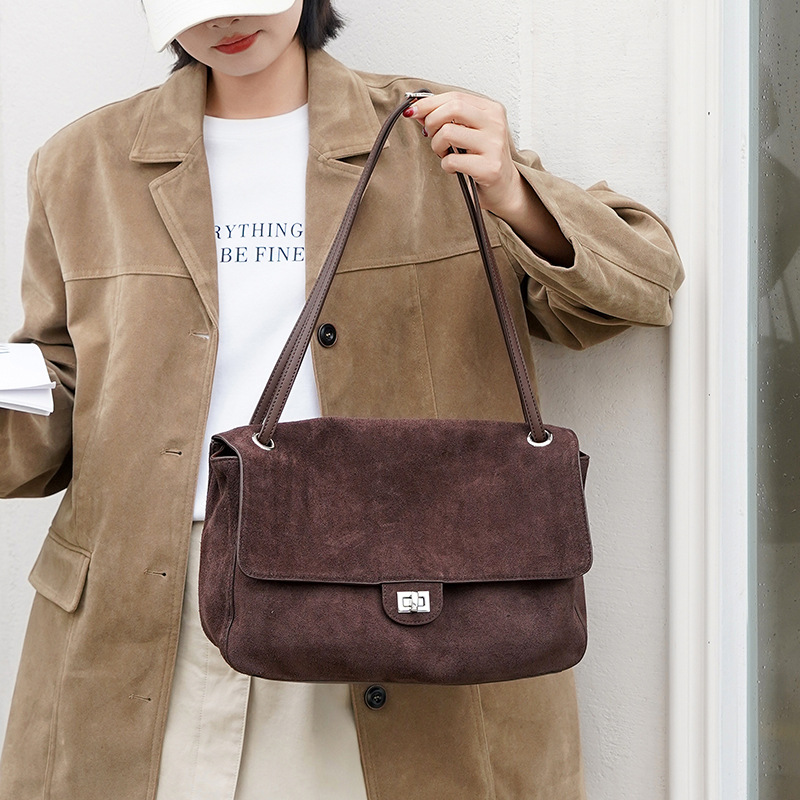 Genuine Suede Leather Underarm - Leather Work Handbags 评论和价格